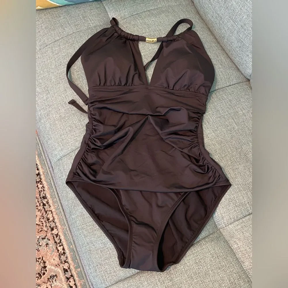 NWT Women's Lauren Ralph Lauren Beach Club Solids High Neck One Piece Swimsuit 4